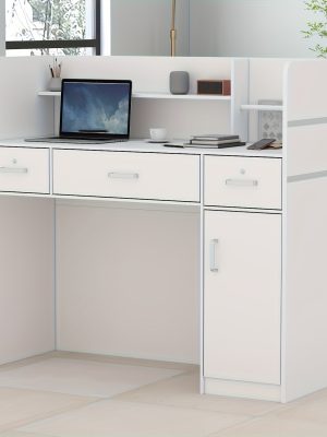 Modern Computer Desk with Drawers And Open Shelves, Functional Workstation for Home Office, Wood Home Office Desk Station with File Drawer And Storage Cabinet, Stylish Design