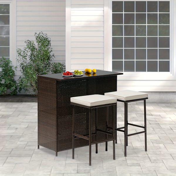product-fancy-e4520c85-0f89-46e5-9fe7-a891d5d7b93e Rattan Bar Set 3pcs Wicker Bistro Set Sturdy Frame Bar Height Table with Glass Table Top Storage Shelves 2 Bar Stools for Patio Poolside Porch Outdoor Indoor, Outdoor Bar Set, Patio Table And Chair Set, Outdoor Furniture, Patio Bar Set with Table, Outdoor Dining, Poolside Seating, Wicker Furniture, Rustic Bar, Patio Furniture Outdoor, Outdoor Bar Table And Chair, Outdoor Table And Chair Set, Outdoor High Top Table And Chair, Outdoor Dining Set, Patio Set Outdoor, Outdoor Patio Bar