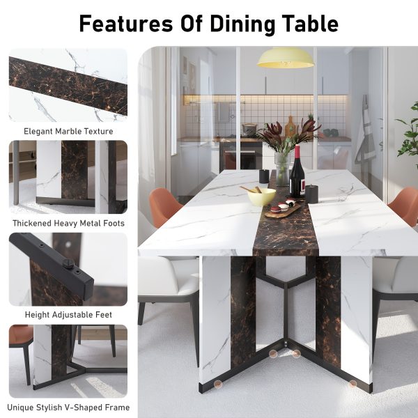 product-fancy-e4591c27-5ac4-4a12-8169-80dde4635373 Waterproof and Scratch-Proof Dining Table - Luxurious 71-Inch Large Rectangular with Marble-Color Wood Top - Adjustable V-Shaped Legs for 4-7 People - Ideal for Family Dinners, Office, Kitchen, Living Room