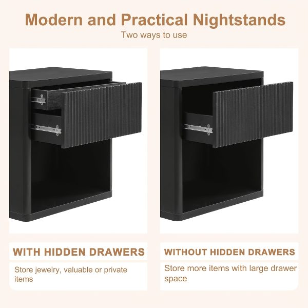 product-fancy-e45a2c93-4b02-4c06-80d6-cfe320159425 Modern Space-Saving Nightstand with Hidden Drawers & Open Shelf - Curved Bedside Table Suitable for Small Bedrooms, Freestanding Assembly Required Bedside with Concealed Drawers and Open Shelves for Narrow Spaces