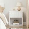 product-fancy-e4723d45-75e8-4057-b473-5663ef217144 Modern Space-Saving Nightstand with Hidden Drawers & Open Shelf - Curved Bedside Table Suitable for Small Bedrooms, Freestanding Assembly Required Bedside with Concealed Drawers and Open Shelves for Narrow Spaces
