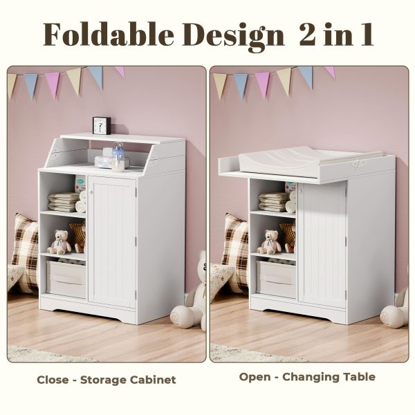 Foldable Baby Changing Station with 3 Drawers, White Diaper Table Organizer with Open Storage for Nursery