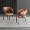 Modern Dining Chairs Set (2pcs), Faux Leather Upholstered Kitchen Chairs, Curved Back, Metal Legs, Mid Century Style, Suitable for Dining Room And Kitchen