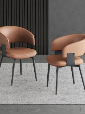 Modern Dining Chairs Set (2pcs), Faux Leather Upholstered Kitchen Chairs, Curved Back, Metal Legs, Mid Century Style, Suitable for Dining Room And Kitchen