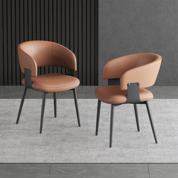 product-fancy-e4f03ef7-36ba-4cea-aee6-493ed925ca6a Modern Dining Chairs Set (2pcs), Faux Leather Upholstered Kitchen Chairs, Curved Back, Metal Legs, Mid Century Style, Suitable for Dining Room And Kitchen