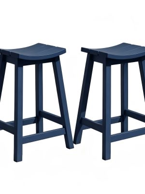 2pcs HDPE Bar Stools 24 Inch, Outdoor Counter Height Bar Stools, All-Weather Resistant Patio Stools for Backyard Kitchen Deck, 400 LBS Capacity, Black/Blue/Gray