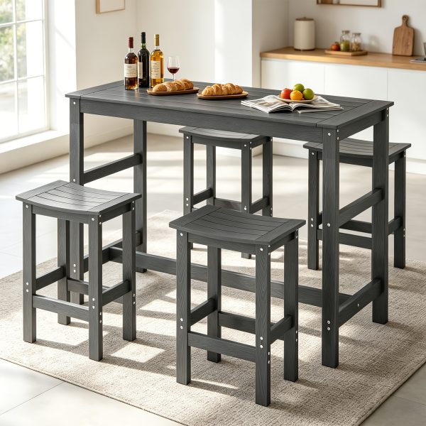 product-fancy-e4fdc156-c0e0-43c3-b20e-c81badb0a507 5pcs Outdoor Bar Table And 4-Chair Set, 55-Inch Rectangular High-Leg Bar Table with Stools, All-Weather Waterproof Patio Furniture, Easy to Assemble, Ideal for Patios, Balconies, Backyards, Porches, And Small Spaces