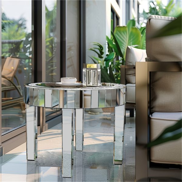 product-fancy-e501b17b-f2cc-4027-be80-efd25e0b347a AESOME 23.62'' Mirrored Round Coffee Table for Living Room Modern Glass Accent Table with Crystals Inlay Silver Sofa Accent Table for Home & Office