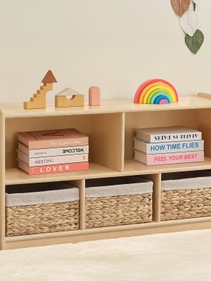 Large Wood Storage Organizer, 2-Shelf Wood Bookshelf, 5-Section Kids Bookshelf, Wooden Storage Cabinet for Classroom, Kids Bookcases And Toddler Shelf for Kids Room, Playroom, Nursery
