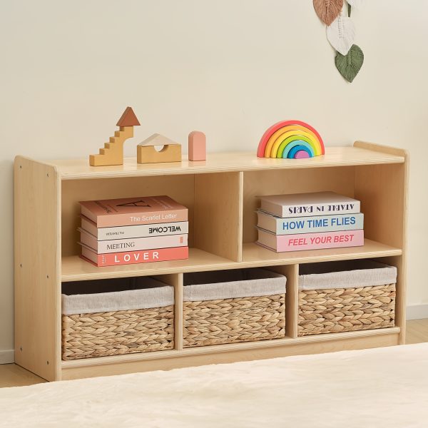 product-fancy-e5133e3a-ca17-4272-8ab4-2aec8a061822 Large Wood Storage Organizer, 2-Shelf Wood Bookshelf, 5-Section Kids Bookshelf, Wooden Storage Cabinet for Classroom, Kids Bookcases And Toddler Shelf for Kids Room, Playroom, Nursery