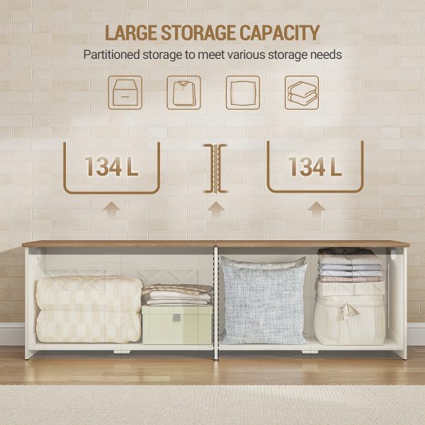 product-fancy-e51bae70-f42d-40d0-b4bf-89f21e04715e 59.1-Inch Storage Box with a Large Storage Bench Featuring Two Hinges, Farmhouse-Style Wooden Box Bench, Lift-Top Storage Chest, Wooden Bed-End Bench, Suitable for Entryways And Bedrooms, in a Vintage White Color