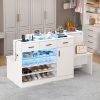 product-fancy-e51ebada-640d-47c5-b2bd-90f867829378 Wardrobe Armoire Closet with Charging & LED Light, Walk-in Closet Island Dresser with Glass Showcase, 4 Drawers & Doors, Modern Cabinet Organizer with Bench, Wardrobe Clothes Organizer with Closet Shelves (White)