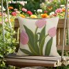product-fancy-e55656ed-c0a0-4b3f-9488-c6bcf915bd5b 2D Flat,Terrace Cushion Cover,1pc 18X18 Inches Quare Pillow Cover, Embroidery Features Three Pink Tulips with Green Leaves and Stems.,Decoration, Gifts,Valentine Festival Gifts,Outdoor Indoor,Garden Decoration, 2D Flat