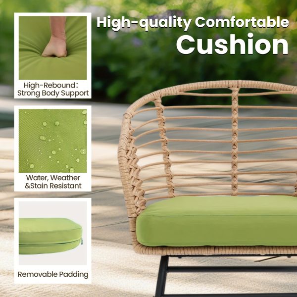[Outdoor Patio Set] 3pcs All-Weather Outdoor Patio Furniture Set Suitable for Garden, Balcony & Poolside - Metal Frame Wicker Rattan Conversation Set with Cushions & Coffee Table, -Filled Chairs (Green)