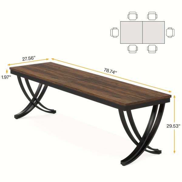 product-fancy-e5d13849-8b27-4910-a7e6-468dddcad7c5 78" Farmhouse Rectangular Dining Table for 6-8 People - Heavy-Duty Metal Legs & Engineered Wood Top, Weather-Resistant Brown Table for Kitchen, Dining Room, Living Room (Assembly Required), Kitchen Table, Classic Elegant Design, Durable Construction