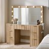 product-fancy-e5f8eb86-88b7-4273-b97c-70dac730881b ALBOTT Fluted Vanity Desk With Large Mirror, Adjustable LED Lights, Glass Top, Charging Station And 4 Or 7 Drawers Makeup Table For Women And Girls, Suitable For Home Use