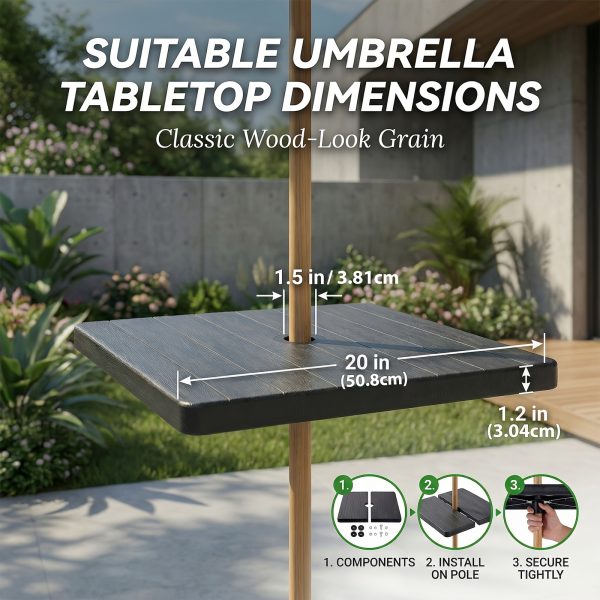 20'' Adjustable HDPE Table Top Umbrella Tray, Fits 1.5in Patio Umbrella Pole, Black Umbrella Table for Lawn, Deck, Garden, Backyard & Pool Use