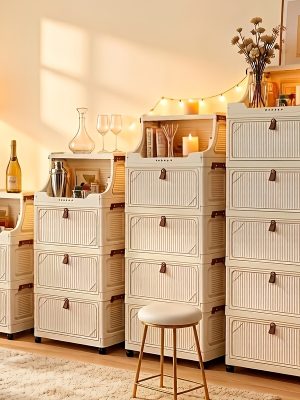 6/5/4/3-Tier Small Apartment Suitable for bar Cabinet, for bar Furniture Set Combination, Cream Foldable Rolling Storage Cabinet, Floor-Standing Stackable Organizer, Top Open Multi-Drawer Unit, Suitable for Bar, Coffee Corner, Kitchen, Living Room