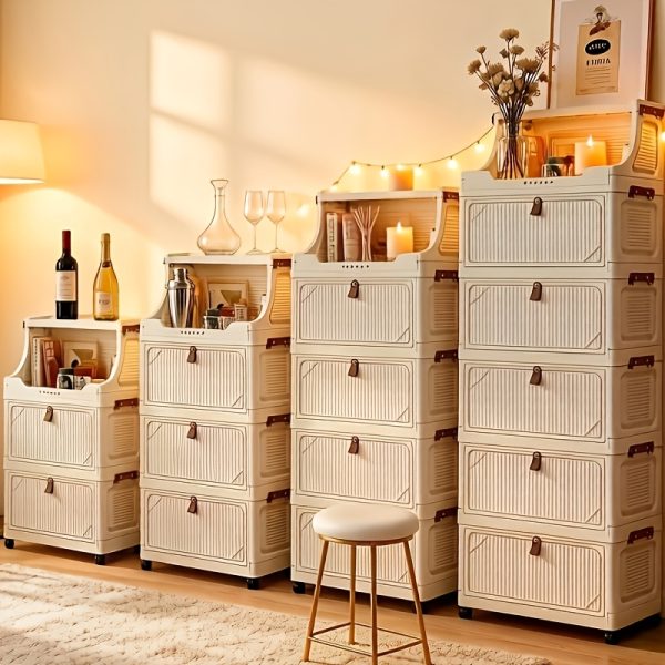 product-fancy-e5fe9830-cf96-4fd9-85e8-bb5f4a5db787 6/5/4/3-Tier Small Apartment Suitable for bar Cabinet, for bar Furniture Set Combination, Cream Foldable Rolling Storage Cabinet, Floor-Standing Stackable Organizer, Top Open Multi-Drawer Unit, Suitable for Bar, Coffee Corner, Kitchen, Living Room