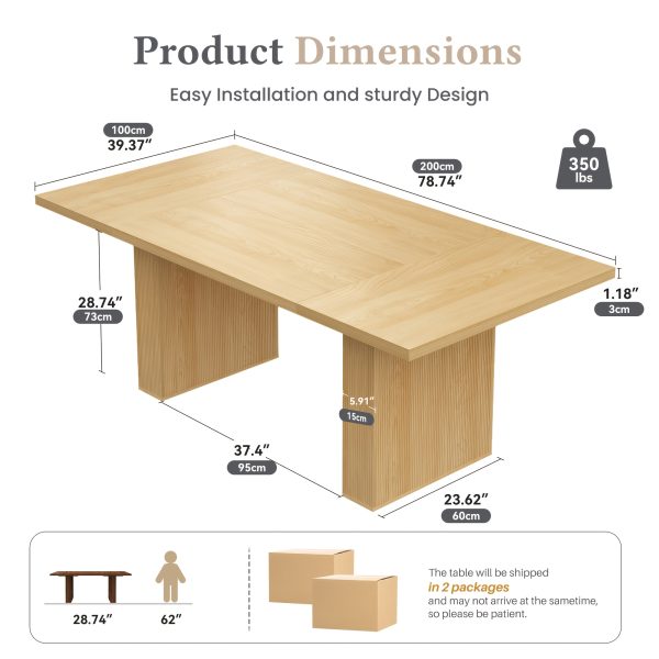 product-fancy-e63285cf-8658-46af-969c-b5da775d1906 78" Rectangular Dining Table for 6-8 People, Large Modern Kitchen Table with Grooved Wood-Strip Base, Suitabel for Home, Dining Room, Living Room, Farmhouse, Family Gathering.
