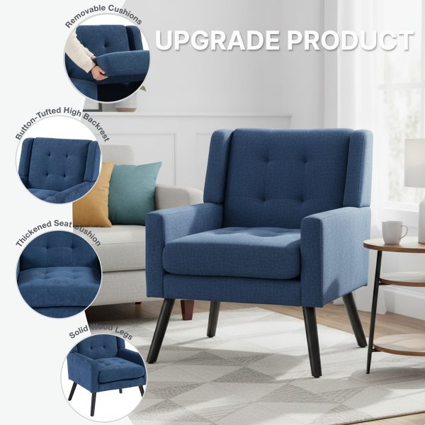 product-fancy-e633c62b-c5bd-49ea-948f-b33f22e826ab Mid-Century Modern Tufted Accent Chair, Ergonomic Wingback Armchair with Detachable Armrests, Linen & Suede Fabric Lounge Chair for Living Room Bedroom Office