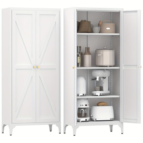 product-fancy-e639dad5-4bb0-47d2-a9e7-b6e0928cc5bc Metal Storage Cabinet, Metal Kitchen Pantry Cabinet, Food Pantry Storage Cabinets With Doors And Shelves, Large Steel Storage Cabient For Dinning Room, Laundry Room, White/Black