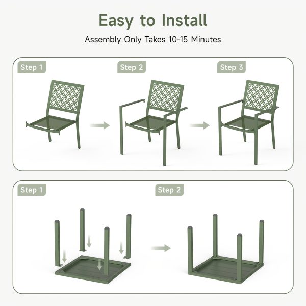 3pcs Outdoor Bistro Set, Stackable Metal Steel Outdoor Table And Chairs, Waterproof Rustproof Patio Furniture Conversation Set for Porch Garden Balcony Backyard, Sage Green