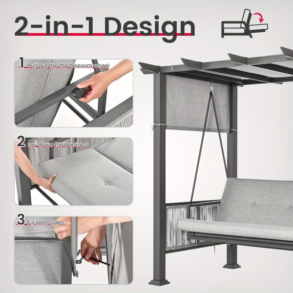 product-fancy-e6894f2e-28a9-498a-98da-991f477d6e0b Patiopia 3-Seat Outdoor Porch Swing, Patio Swing Chair with Adjustable Curtains, 2in 1 Porch Swing Bed for Balconies, Gardens And Poolside, Gray, Porch Swing For Outside, Outdoor Patio Swing, Outdoor Furniture, Swing Chair Outdoor