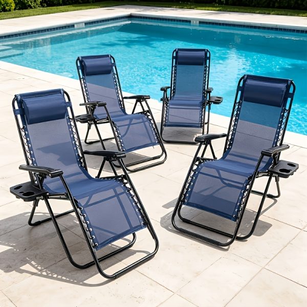 [Portable Foldable Chair] 4pcs Zero Gravity Lounge Chairs, Foldable Reclining Outdoor Chair with Pillow And Cup Holder, Space-Saving Portable Zero Gravity Chair for Patio, Poolside, Beach, Grassland, Camping