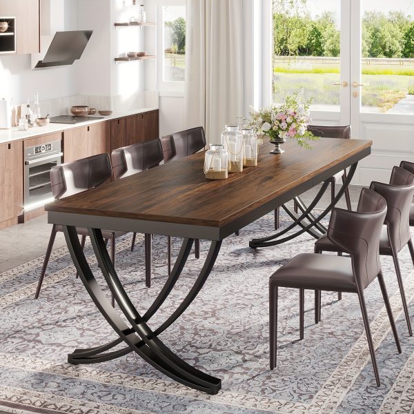 product-fancy-e6bdab68-af76-4a93-84ff-0679d1269597 78" Farmhouse Rectangular Dining Table for 6-8 People - Heavy-Duty Metal Legs & Engineered Wood Top, Weather-Resistant Brown Table for Kitchen, Dining Room, Living Room (Assembly Required), Kitchen Table, Classic Elegant Design, Durable Construction