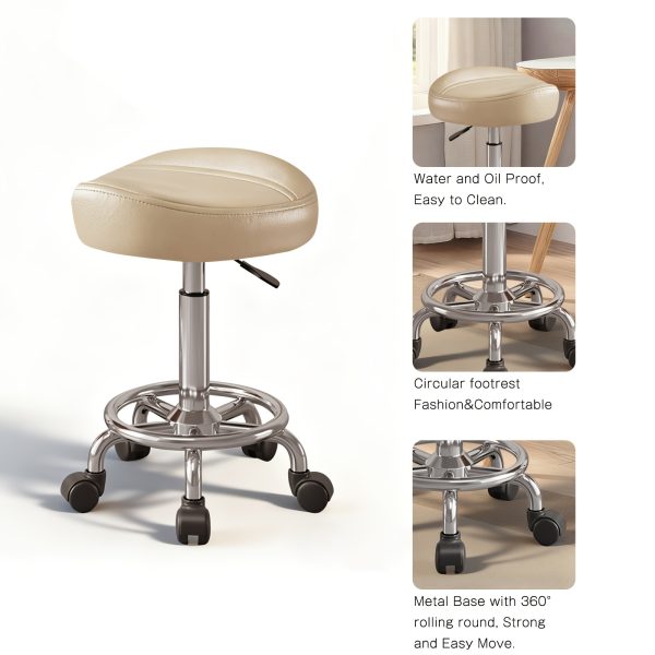 Adjustable Rolling Saddle Stool for Salons And Spas - Oval Beauty Chair on Wheels for Hair Stylists And Nail Technicians, Ideal for Salon Furniture, Spa Seating, And Comfortable Mobile Seating with Back Support