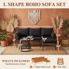 Bezseller 3pcs Outdoor Patio Rattan Furniture Set, L-Shaped Conversation Set with Coffee Table for Backyard, Balcony, Garden, Porch, Patio