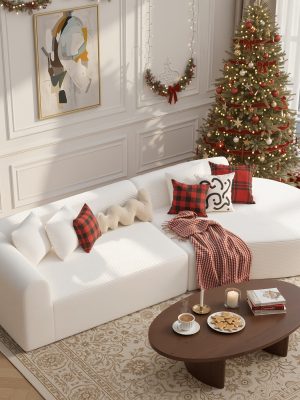 116" Curved Sofa with Throw Pillows, 4-Seater Luxury Chenille Fabric with Fully Assembled Long Lounge Sofa, Living Room Curved Sectional Sofa Chaise Lounge