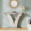 product-fancy-e74a201d-428d-4ef3-84f6-0e260a13f795 Mirrored Console Table, Modern Sliver Entryway Sofa Table With Crystal Inlay Frames For Living Room, Hallway, Foyer