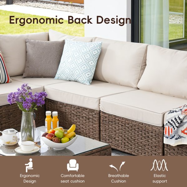product-fancy-e756d1f1-6018-46c8-8cc0-060663166445 RAISED Patio Furniture Set, 2piece/3piece/4piece/6piece Wicker Outdoor Patio Furniture Sets with Cushions And Coffee Table, Outdoor Sectional Boho Patio Conversation Set Sectional Sofa for Backyard, Porch, Beige/Blue