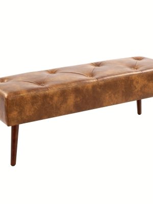 44-inch Brown Pu Bench, Bedroom Bench, Living Room Shoe Bench, Suitable for Multiple Scenes, Multiple Colors Available