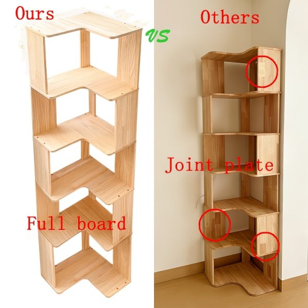 product-fancy-e7699d94-f093-4a75-bf34-ec98c9d85f99 Full Solid Wood Corner Bookshelf, No Paint No Formaldehyde, Space-Saving Storage Shelf, 3/4/5 Tier Rustic Corner Bookcase, Stable Standing Bookcase for Bedroom Living Room Home Decor, Easy Assembly