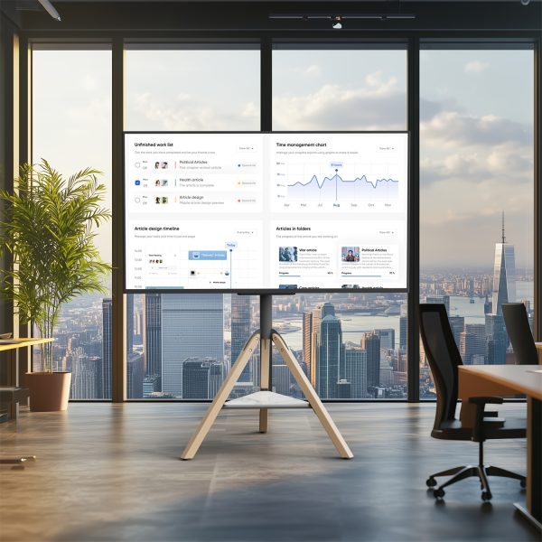 product-fancy-e78999cf-43a2-45ee-bfa1-b8b32417f079 AESOME Universal Swivel Tripod Easel TV Stand for 40-75 Inch LED LCD Screen Height Adjustable Studio TV Display Stand with Sintered Stone Shelf for Bedroom, Living Room Max Load 88lbs, 600*400mm