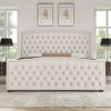 product-fancy-e7b8959a-dd4f-42b8-b0f4-06828fc7c24c Handcrafted Velvet Bed Frame Featuring a Wingback Headboard, Adorned with Button Tufting And Nailhead Accents, Supported by Wooden Slats.