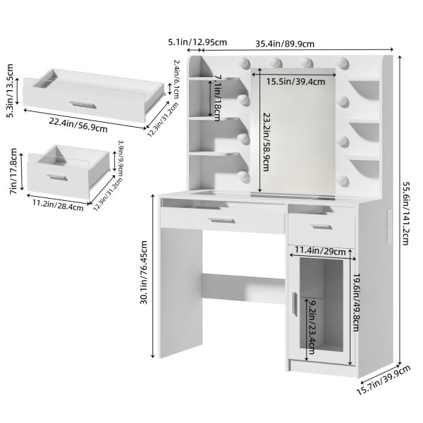 product-fancy-e7c0681d-4309-4d1a-a207-d2a6ce09204f WHONLINE 1pc Vanity Desk with Mirror And Lights, Makeup Vanity Desk with Lights 3 Colors, Bedroom Vanity with Multiple Drawers, And Open Storage Space, Power Outlet, for Bedroom, White, Heavy Duty Dresser, for Halloween And Christmas