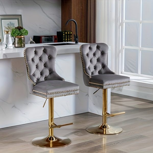 product-fancy-e7c52a4e-5c44-4fe7-94af-c3cb18c6008a Thick Golden Swivel Velvet Bar Stools Adjust Seat Height From 27-35 Inches, Modern Upholstered Bar Stools with Comfortable Tufted Backs for Home Bars And Kitchen Islands (Set Of Two)