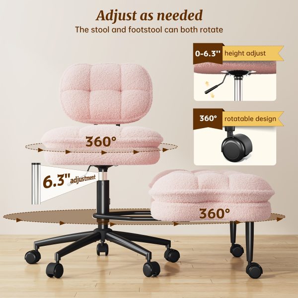 product-fancy-e7dd36ed-e0de-4b5f-84db-365871a6aa6c DURAYLOLY Ergonomic Cross Legged Chair, 360° Swivel Meditation Chair with Wheels, Height Adjustable Seat, Strong Lumbar Support, Home Office Furniture, Teddy Fabric