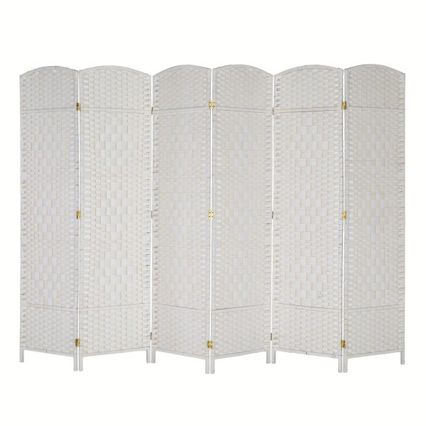 [Folding Rattan Room Divider] 6-Panel Folding Rattan Room Divider, 70.87'' H Folding Space Separator Partition Wall Dividers, Freestanding Hinged Privacy Screen