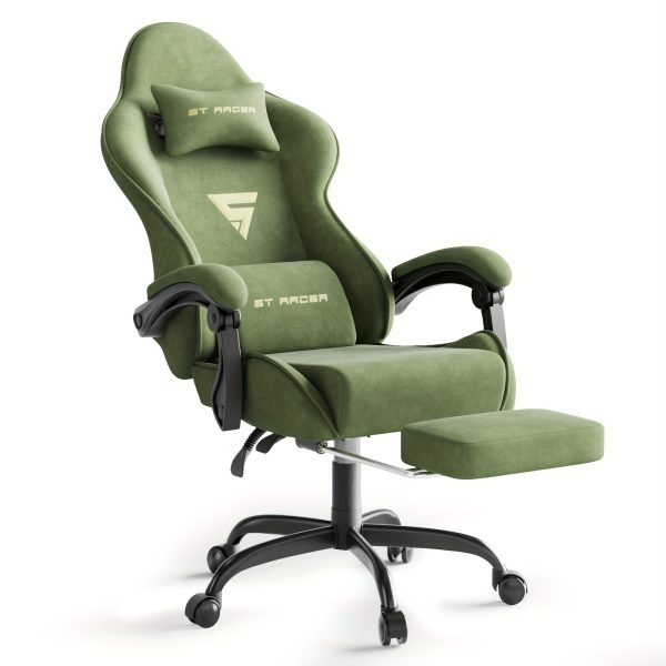 product-fancy-e7ee819d-7a66-4d29-8ff5-9d3ff82b618e Velvet Fabric Ergonomic Gaming Chair with Footrest And Massage, Reclining Computer Gamer Chair for Adult And Teens, Racing Style PC Home Office Video Game Chair