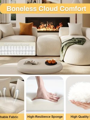 Boneless Cloud Couch Sectional, Modern Curved Back L Shape Modular Sofa with Ottoman Comfy Deep Seat Memory Foam Chenille Luxury Couches for Living Room, No Assembly Required
