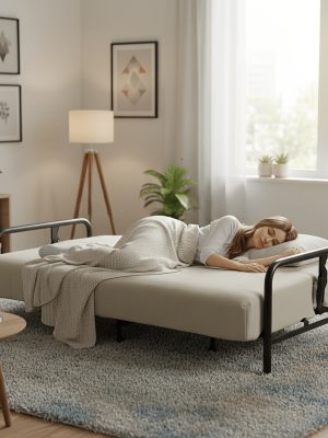 Modern Convertible Upholstered Sofa Bed with Adjustable Backrest & Independent Spring Support - Heavy-Duty Metal Frame, 600 Lbs Weight Capacity, Smooth Flat Sleeper Bed for Small Spaces, Guest Room, Daybed - Assembly, Space-Saving