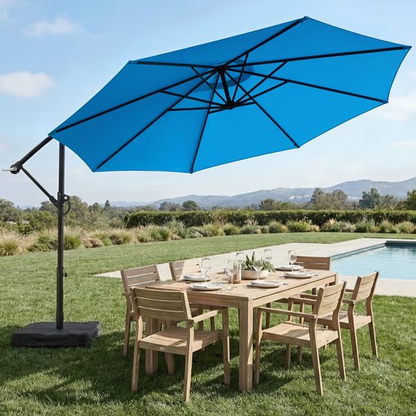 product-fancy-e8aa9d66-fd34-4e89-9166-c15c1d6a7740 10-Foot Patio Offset Umbrella with a Base, Cantilever Design, Featuring a Crank And Cross Bases, Suitable for Outdoor Use, Heavy-Duty Construction, Includes Push Button Tilt, Perfect for Christmas And Halloween