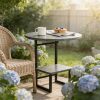 [Outdoor Round Side Table] Outdoor Round Side Table With Double-Layer Storage Shelf, MarbleTexture Imitation Stone Courtyard End Table, Sturdy Black Metal Frame, Weather-Resistant Side Table Is Suitable For Balcony Coffee Corner, Small Space Courtyard/Terrace/Balcony Furnitur