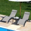 [Outdoor Lounge Chair] 2-Pcs Outdoor Lounge Chair With 1-Pcs Side Table, Patio Sunbathing Lounger, 5-Level Height Adjustable, Suitable For Garden, Pool, Beach, Outdoor Use
