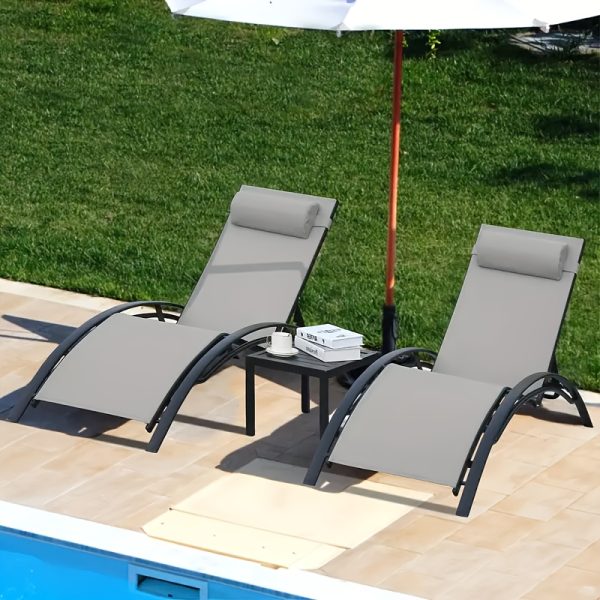 [Outdoor Lounge Chair] 2-Pcs Outdoor Lounge Chair With 1-Pcs Side Table, Patio Sunbathing Lounger, 5-Level Height Adjustable, Suitable For Garden, Pool, Beach, Outdoor Use